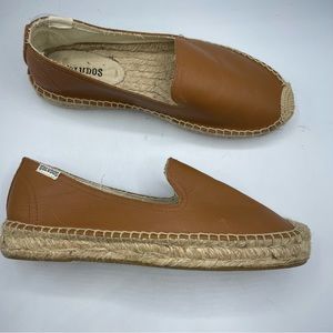 Soludos Tan Leather Slip On Espadrille Sandals Flats Womens 8